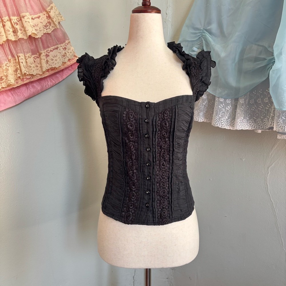 Bebe Black Ruffled Blouse